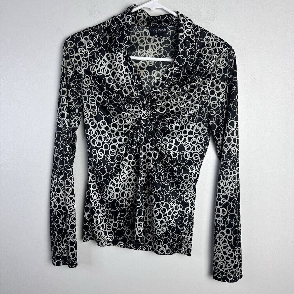 Vintage Y2K My‎ Michelle Womens Mesh Long Sleeve Top Sz M Sheer Disco Retro Rave